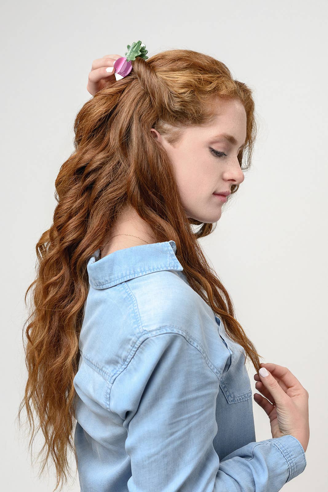 French Radish Rhinestone and Acetate Small Hair Claw Clip - Lalka Beauty Co.