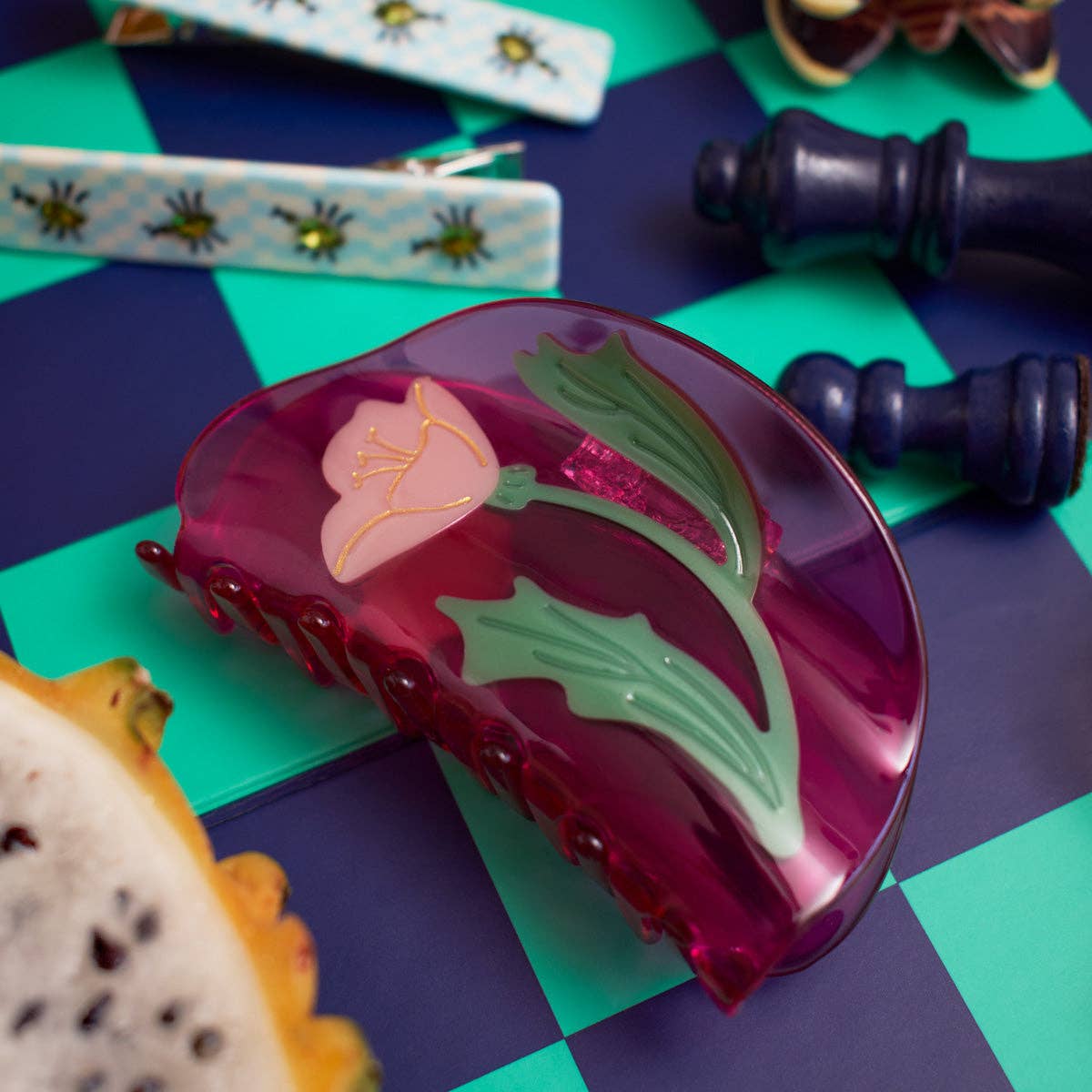 Fuchsia and Pink Acetate Mexican Primrose Hair Claw - Lalka Beauty Co.