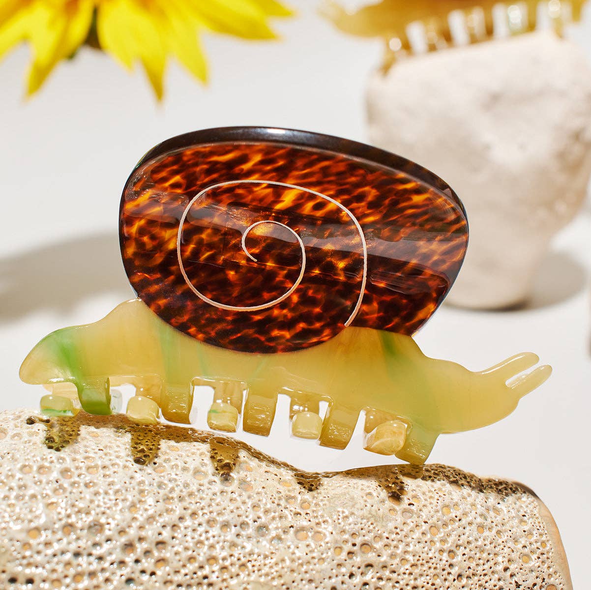 Garden Snail Small Hair Claw in Yellow and Amber Acetate - Lalka Beauty Co.