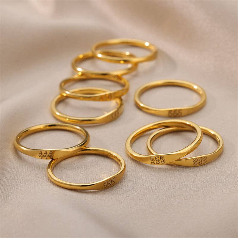 Gold Lucky Number Stacking Band Ring in Stainless Steel - Lalka Beauty Co.