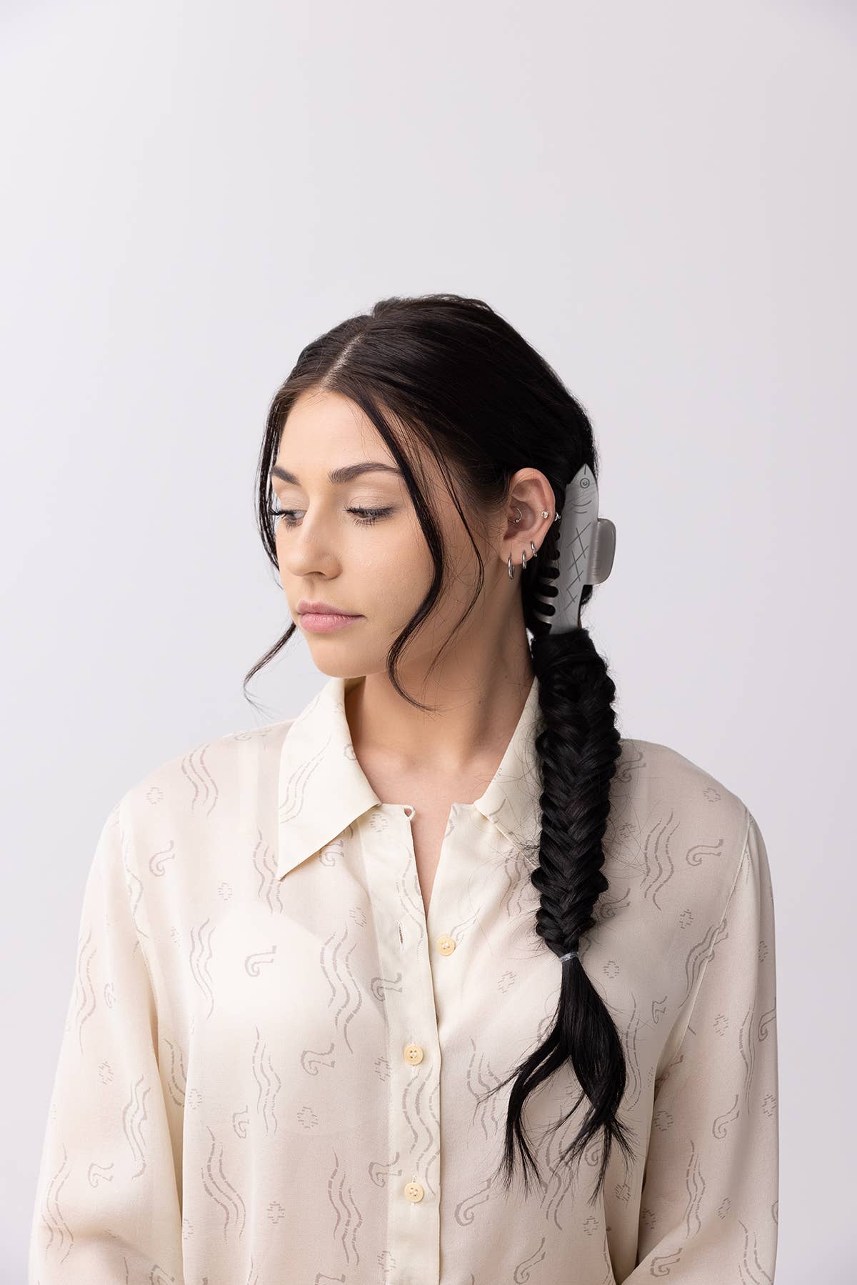 Herring Fish Silver Acetate Hair Claw with Rhinestone Eye - Lalka Beauty Co.