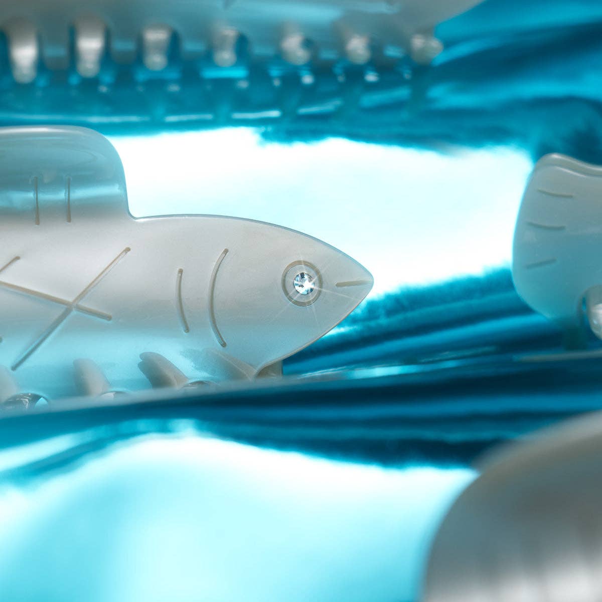 Herring Fish Silver Acetate Hair Claw with Rhinestone Eye - Lalka Beauty Co.