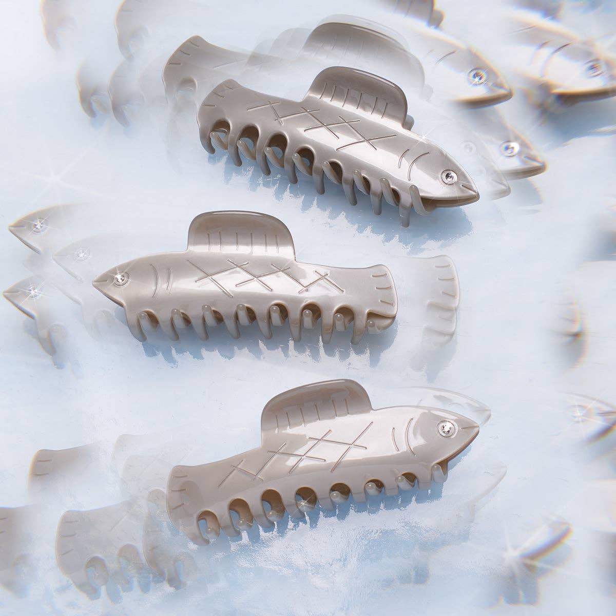 Herring Fish Silver Acetate Hair Claw with Rhinestone Eye - Lalka Beauty Co.