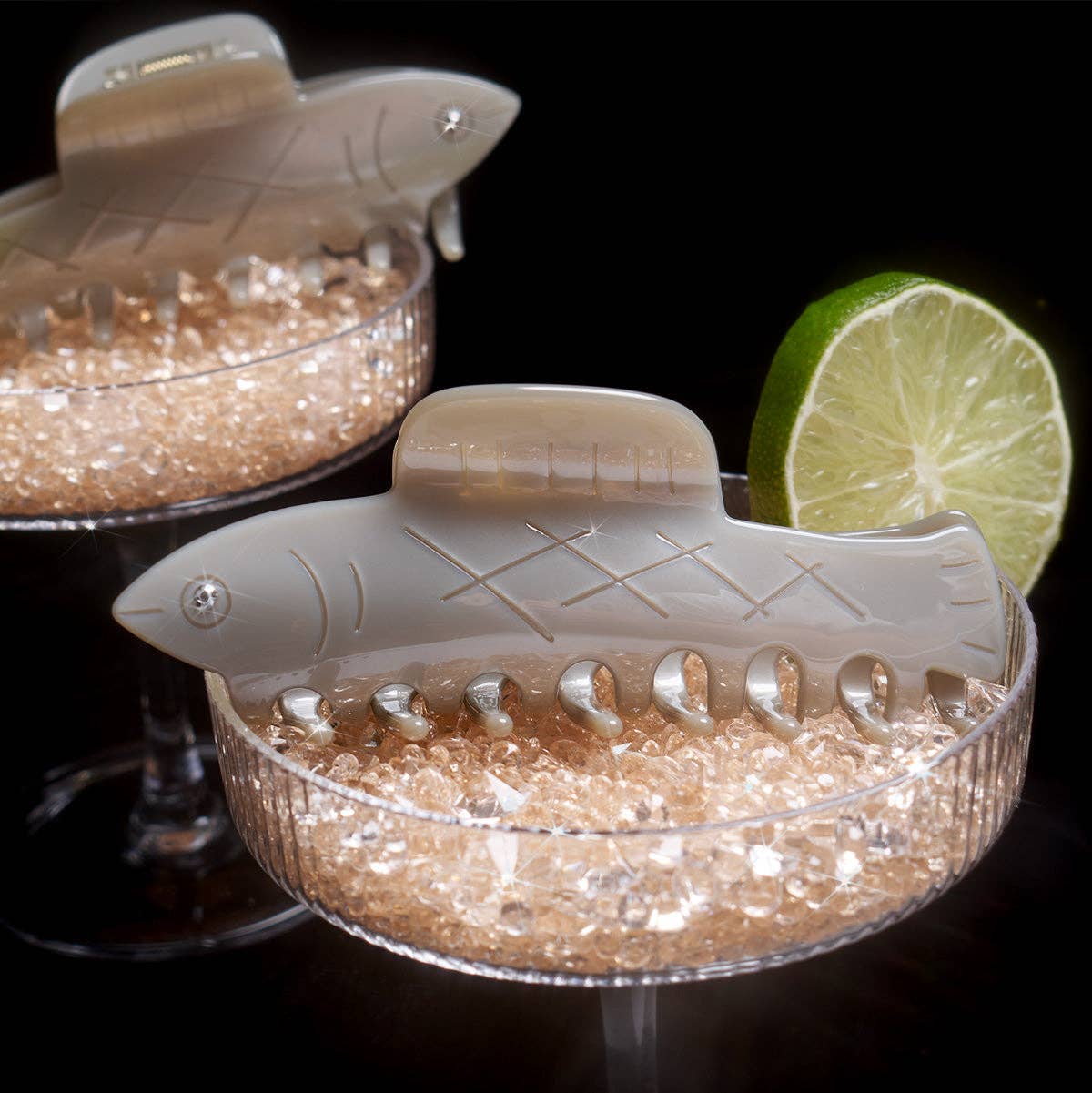 Herring Fish Silver Acetate Hair Claw with Rhinestone Eye - Lalka Beauty Co.