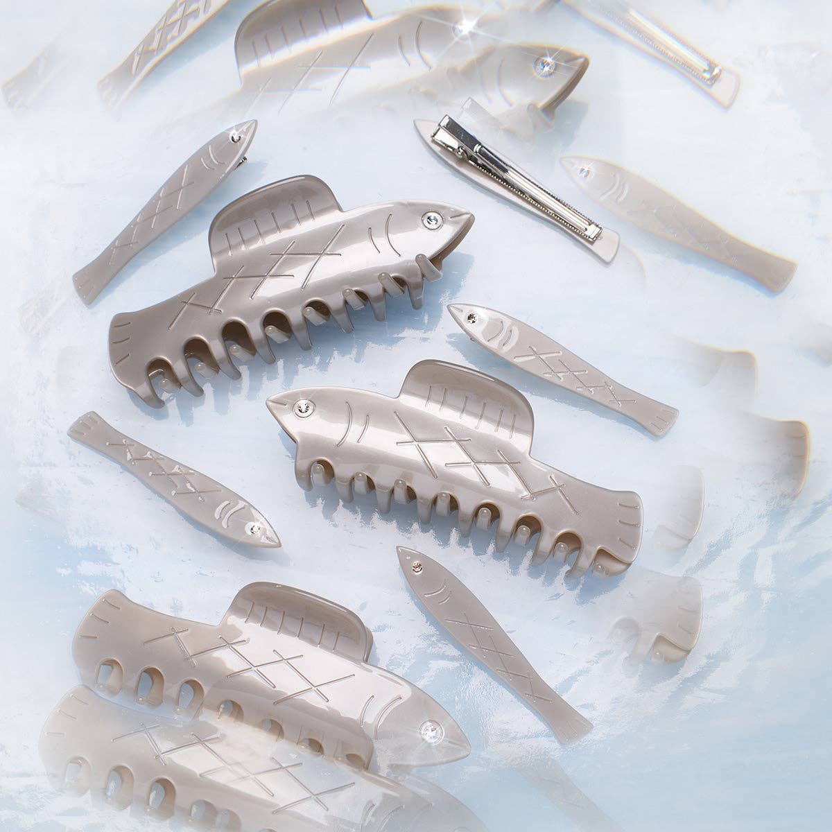 Herring Fish Silver Acetate Hair Claw with Rhinestone Eye - Lalka Beauty Co.