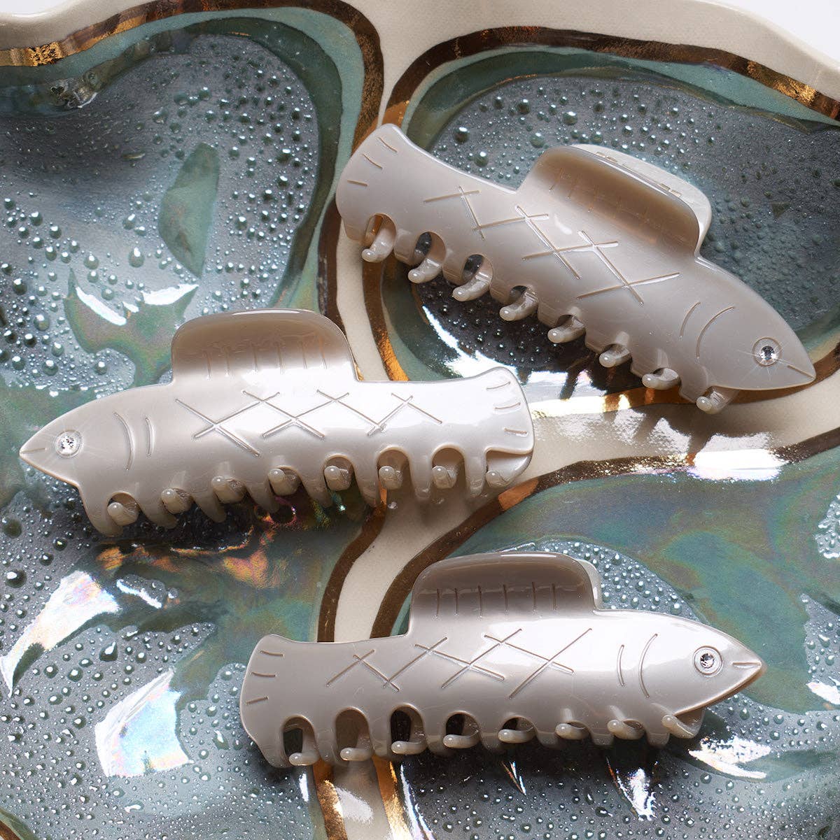 Herring Fish Silver Acetate Hair Claw with Rhinestone Eye - Lalka Beauty Co.