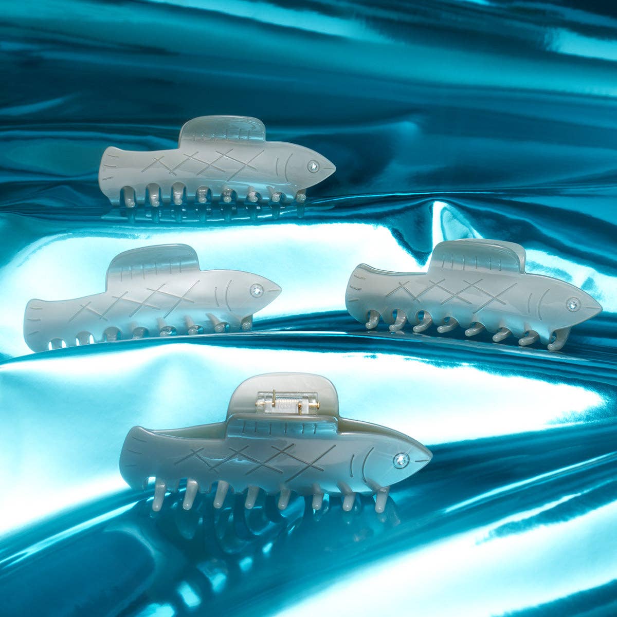 Herring Fish Silver Acetate Hair Claw with Rhinestone Eye - Lalka Beauty Co.