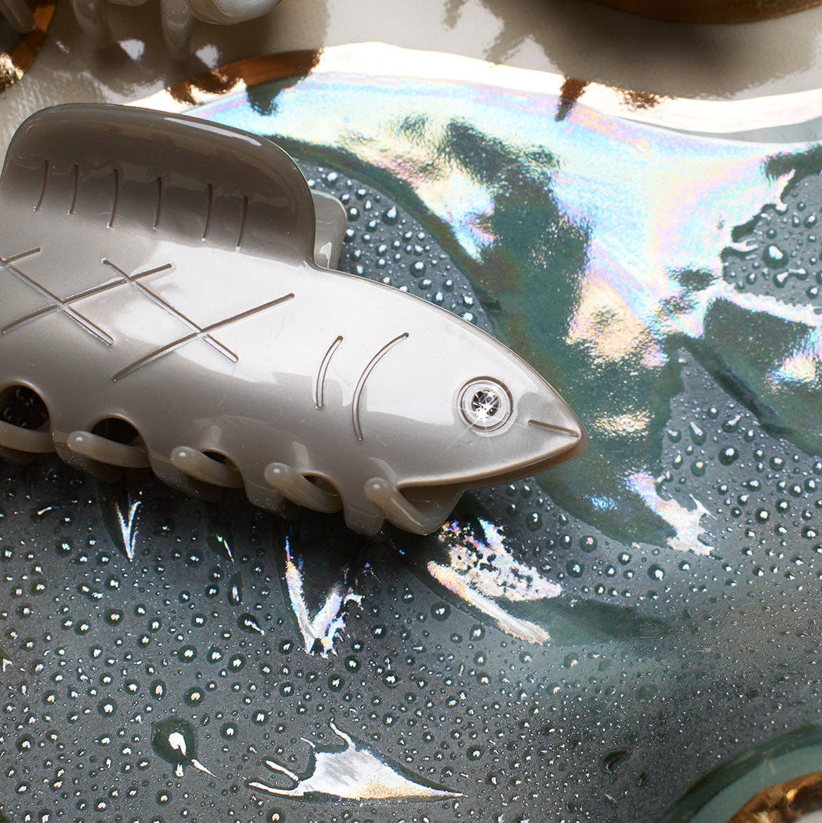 Herring Fish Silver Acetate Hair Claw with Rhinestone Eye - Lalka Beauty Co.