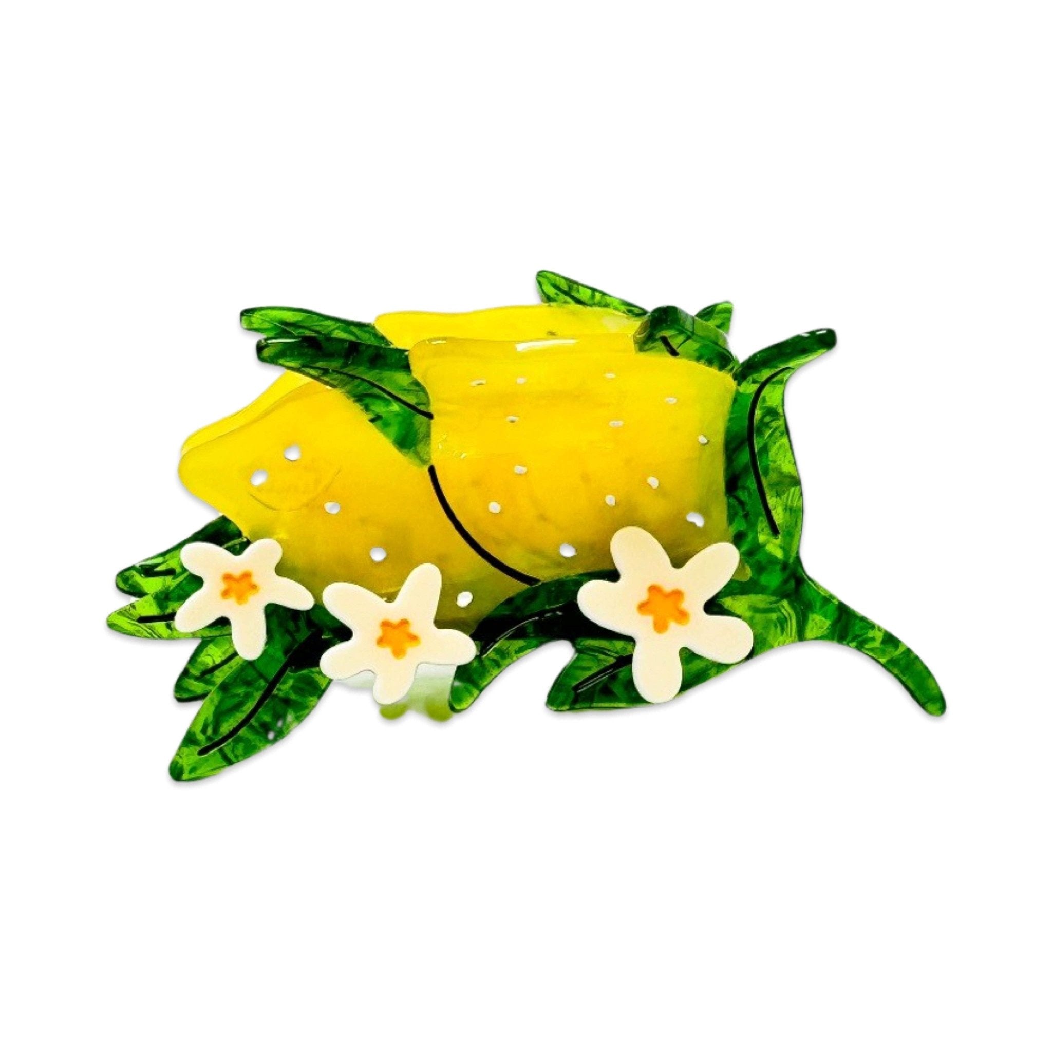 Large Lemon and Flowers Hair Claw Clip - Lalka Beauty Co.