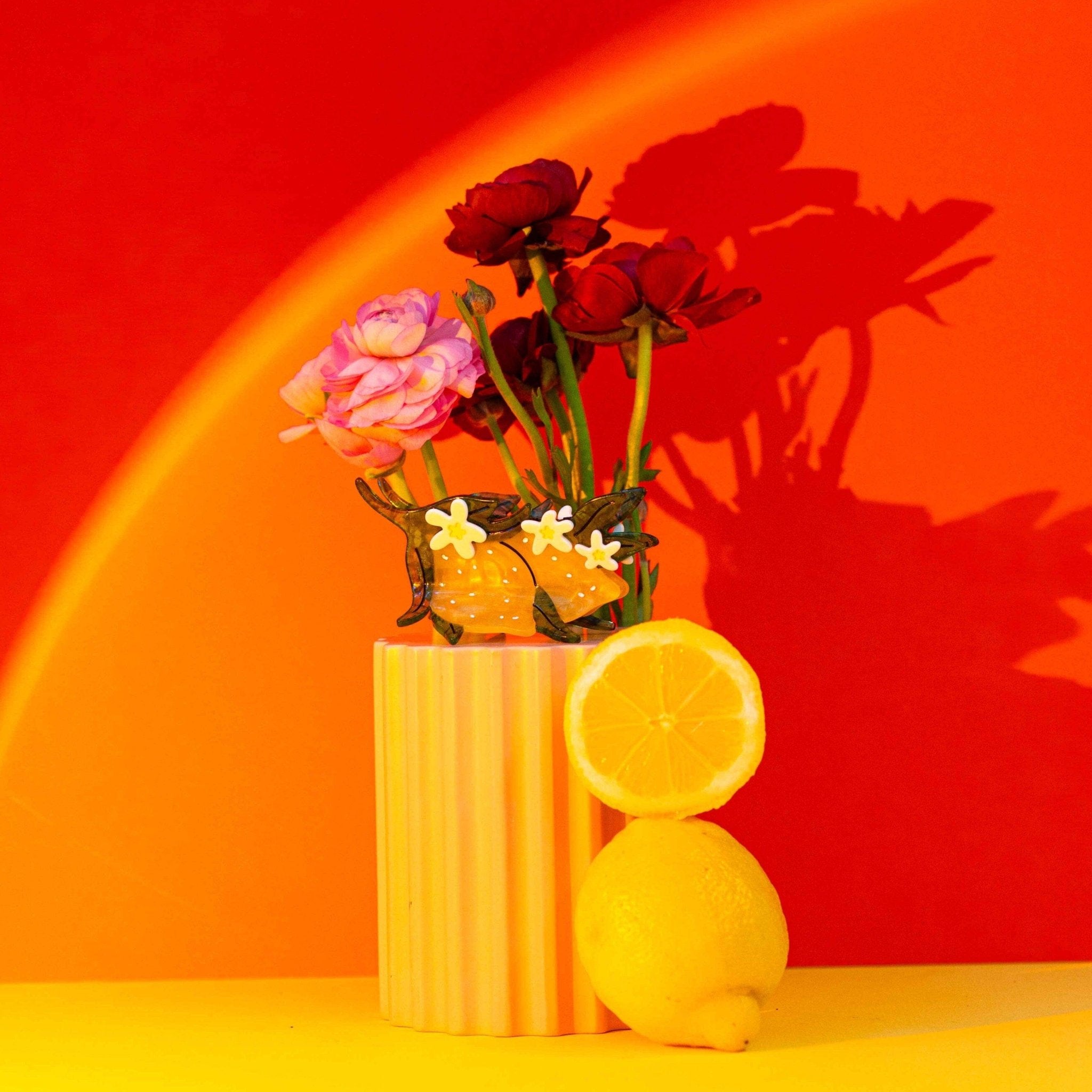 Large Lemon and Flowers Hair Claw Clip - Lalka Beauty Co.