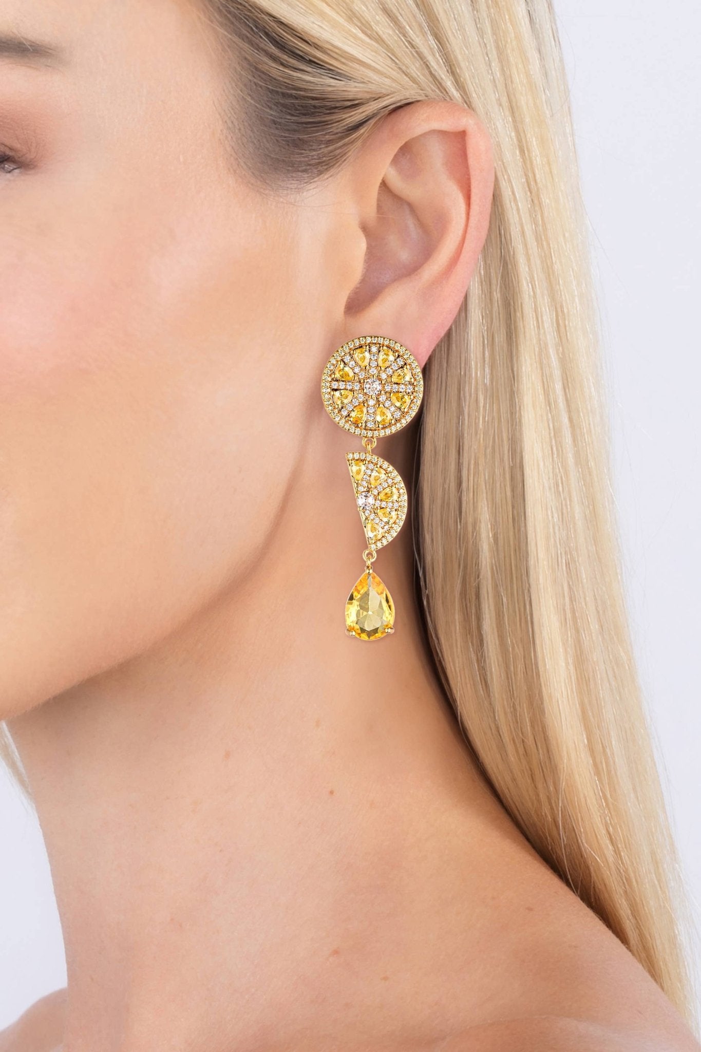 Lemon Squeeze 18K Gold Plated CZ Drop Earrings - Lalka Beauty Co.