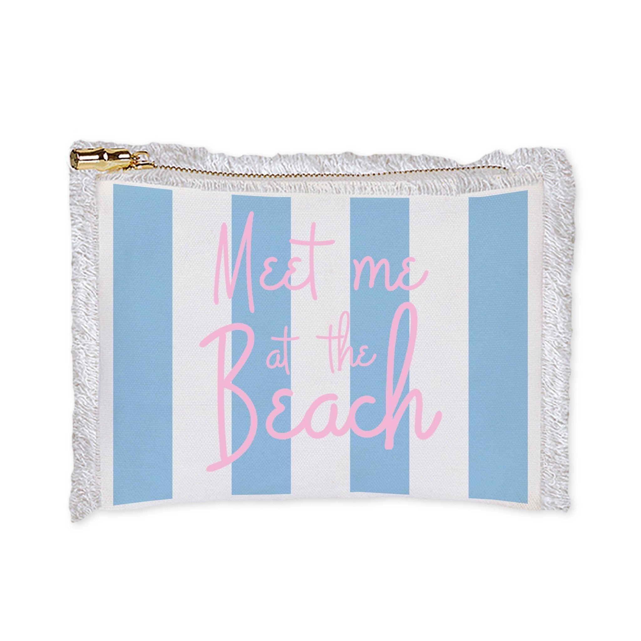 Linen Fringe Stripe Flat Zip blue - Meet me at the beachm - Lalka Beauty Co.