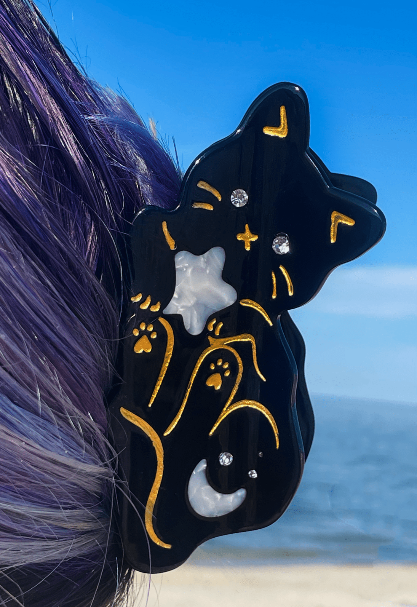 Midnight Sky Kitty Hair Claw Clip - Lalka Beauty Co.