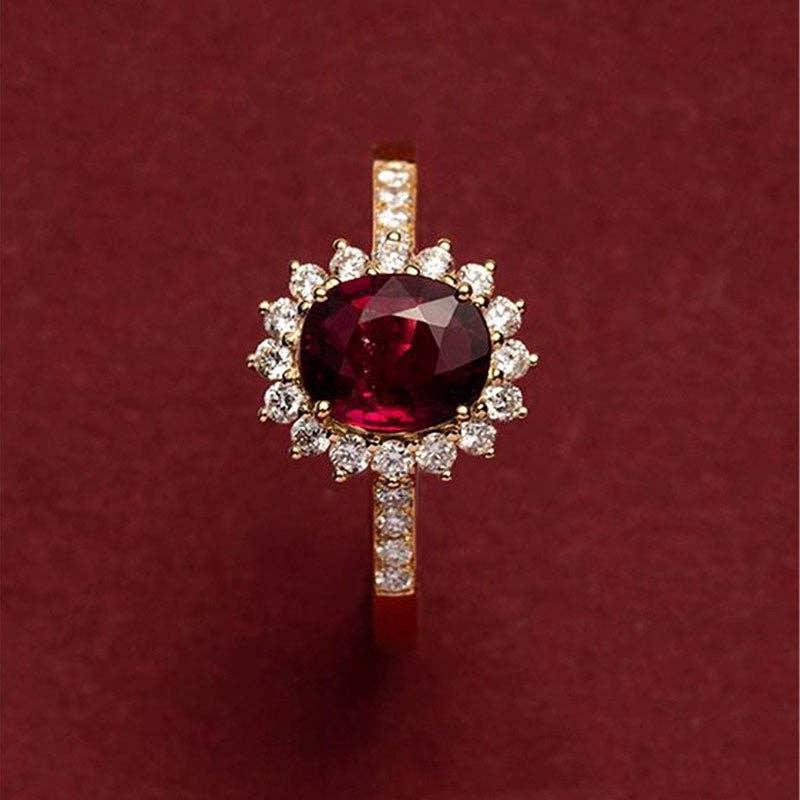 Oval Cut Garnet Flower Statement Ring in 925 Sterling Silver - Lalka Beauty Co.