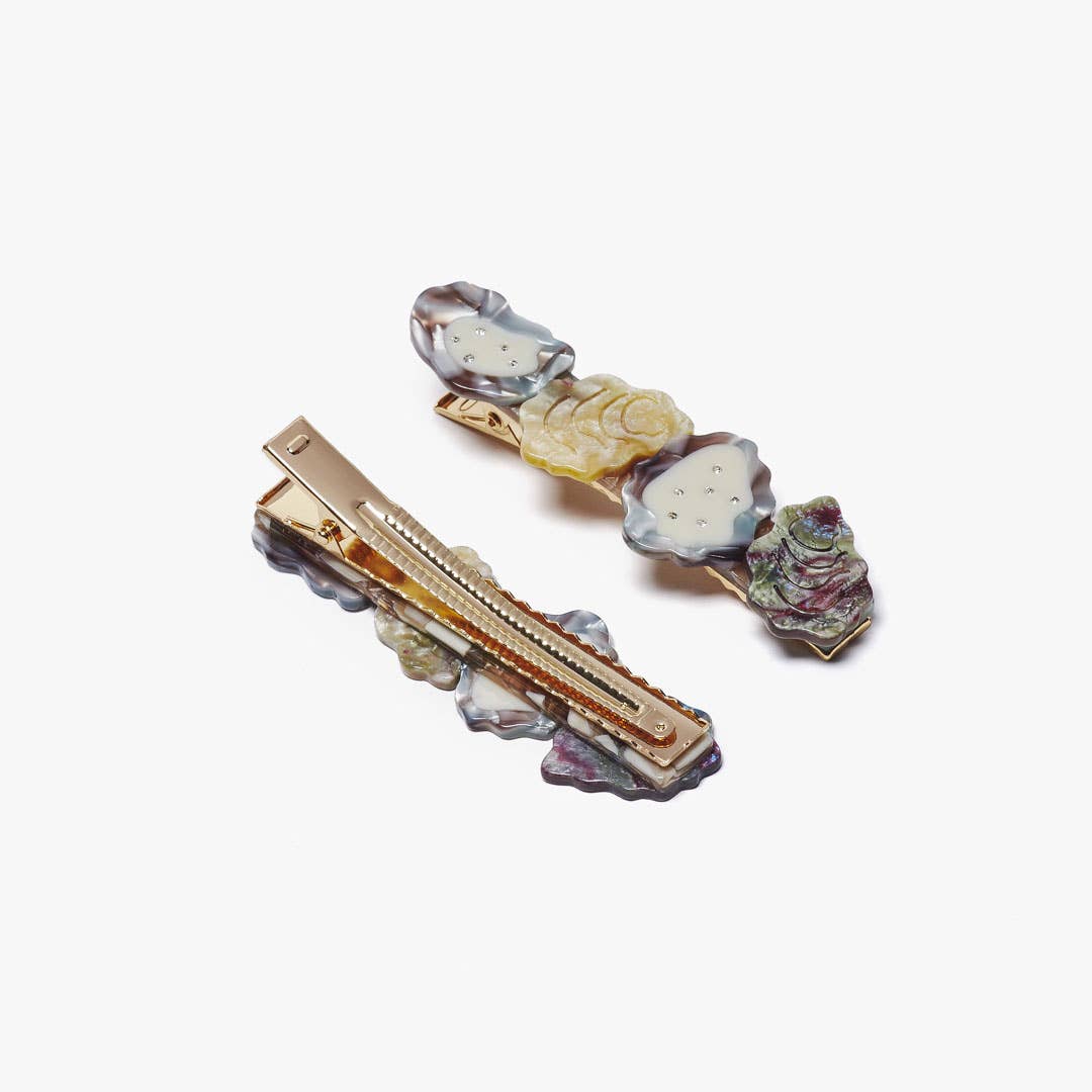 Oyster Shell Acetate Alligator Hair Clip with Rhinestones - Lalka Beauty Co.