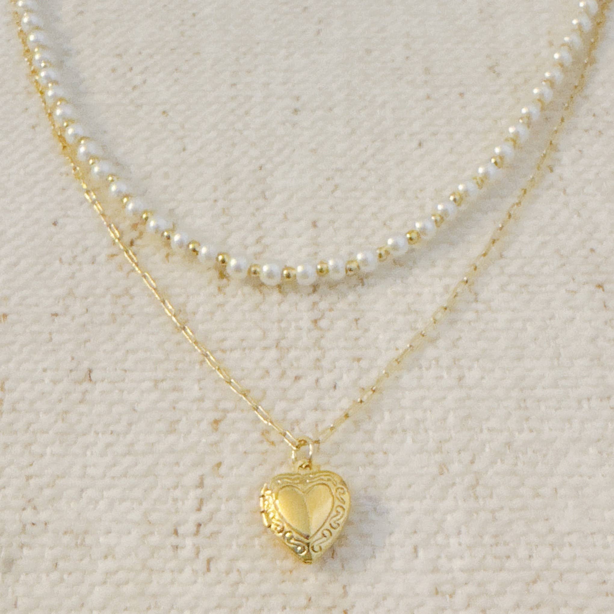 “Pippa” Pearls And Heart Locket Layered Necklace - Lalka Beauty Co.