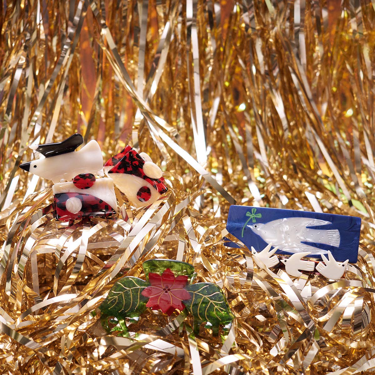 Poinsettia Red and Green Acetate Christmas Flower Hair Claw - Lalka Beauty Co.