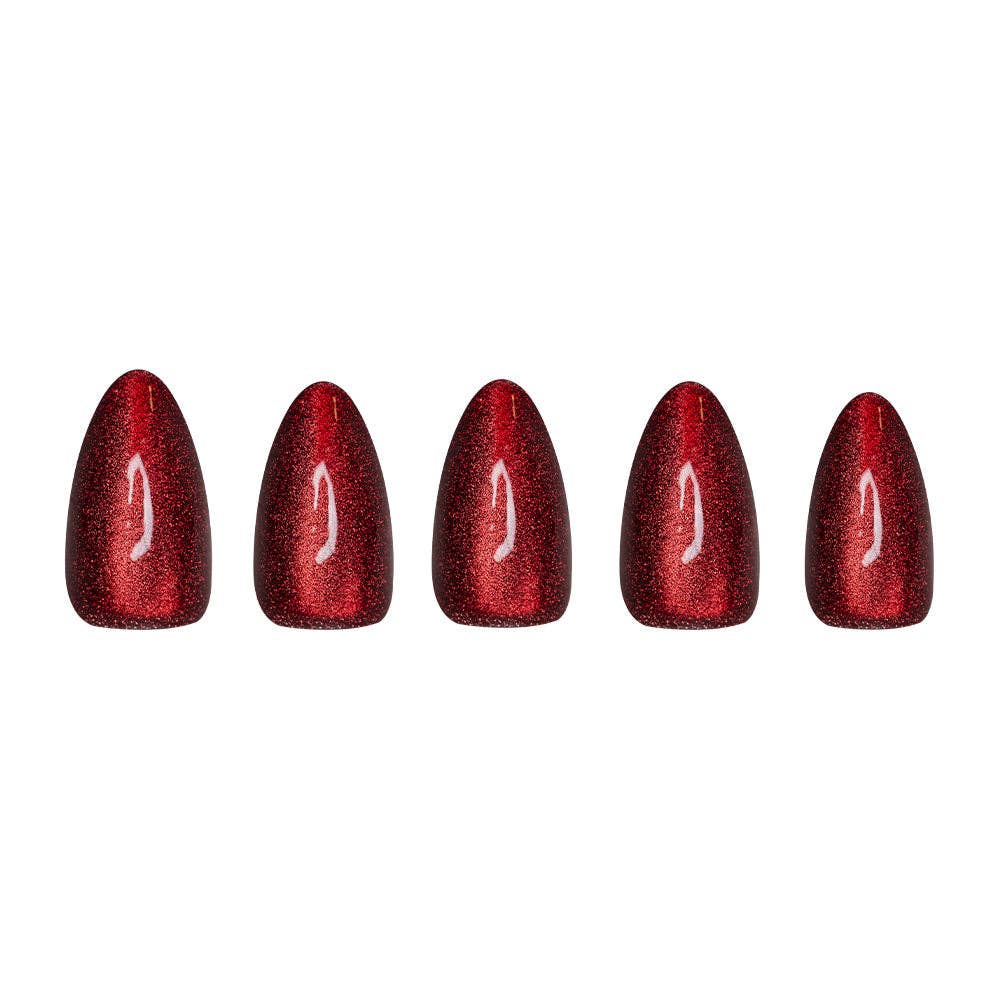 Ruby Slipper Press - On Nails | Short Almond Sparkle Red - Lalka Beauty Co.
