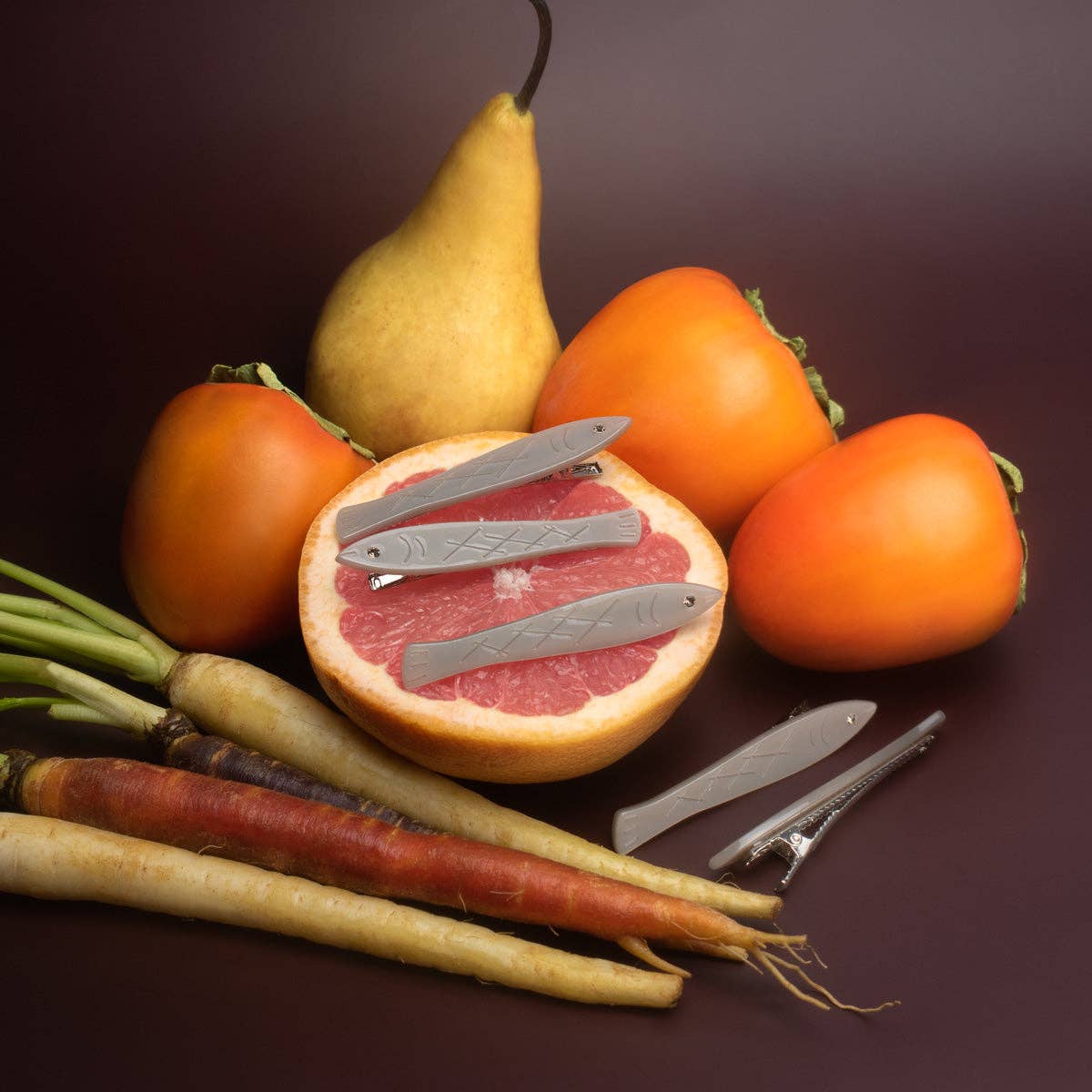 Sardine Fish Hair Clip Set in Silver Acetate with Rhinestone - Lalka Beauty Co.