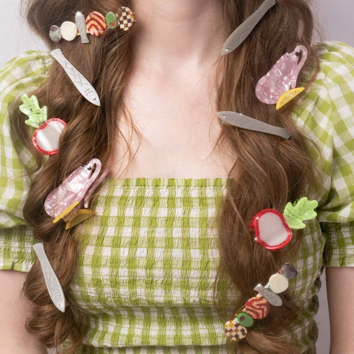 Sardine Fish Hair Clip Set in Silver Acetate with Rhinestone - Lalka Beauty Co.