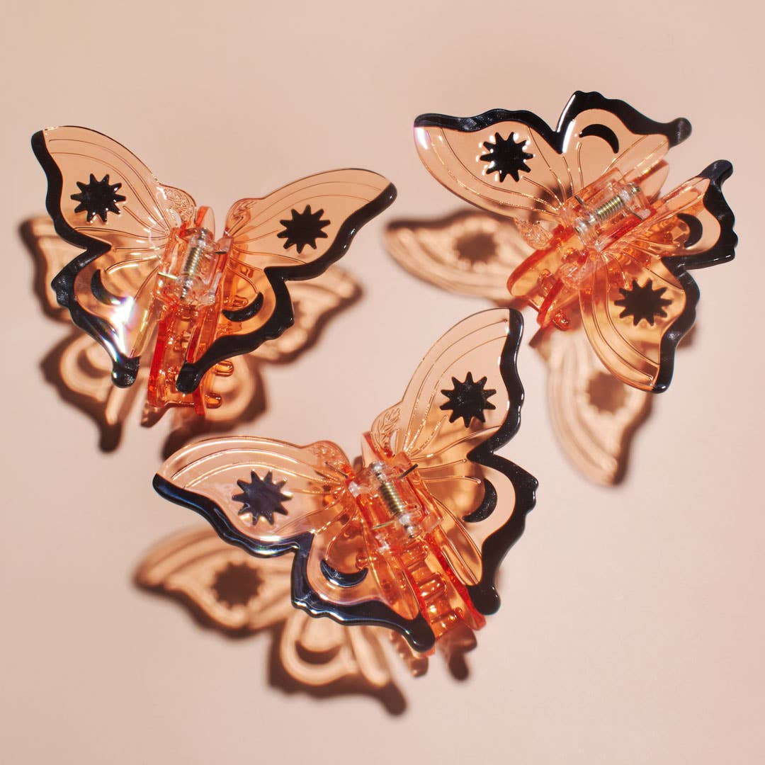 Women's Orange Acetate Monarch Butterfly Hair Claw Clip - Lalka Beauty Co.