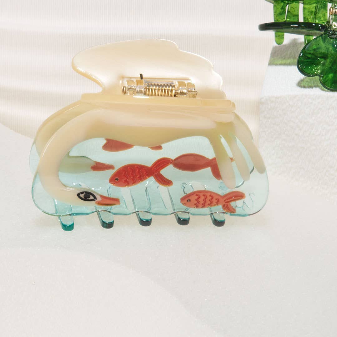Women's White Swan Hair Claw in Crystal Clear Blue Acetate - Lalka Beauty Co.