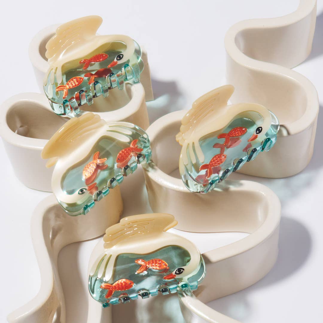 Women's White Swan Hair Claw in Crystal Clear Blue Acetate - Lalka Beauty Co.